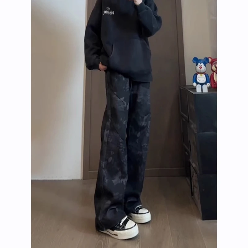 

Мужские джинсы American Sle в стиле ретро с камуфляжным принтом под змеиную кожу, зауженные, с высокой посадкой, прямые, износостойкие, повседневные, длинные брюки