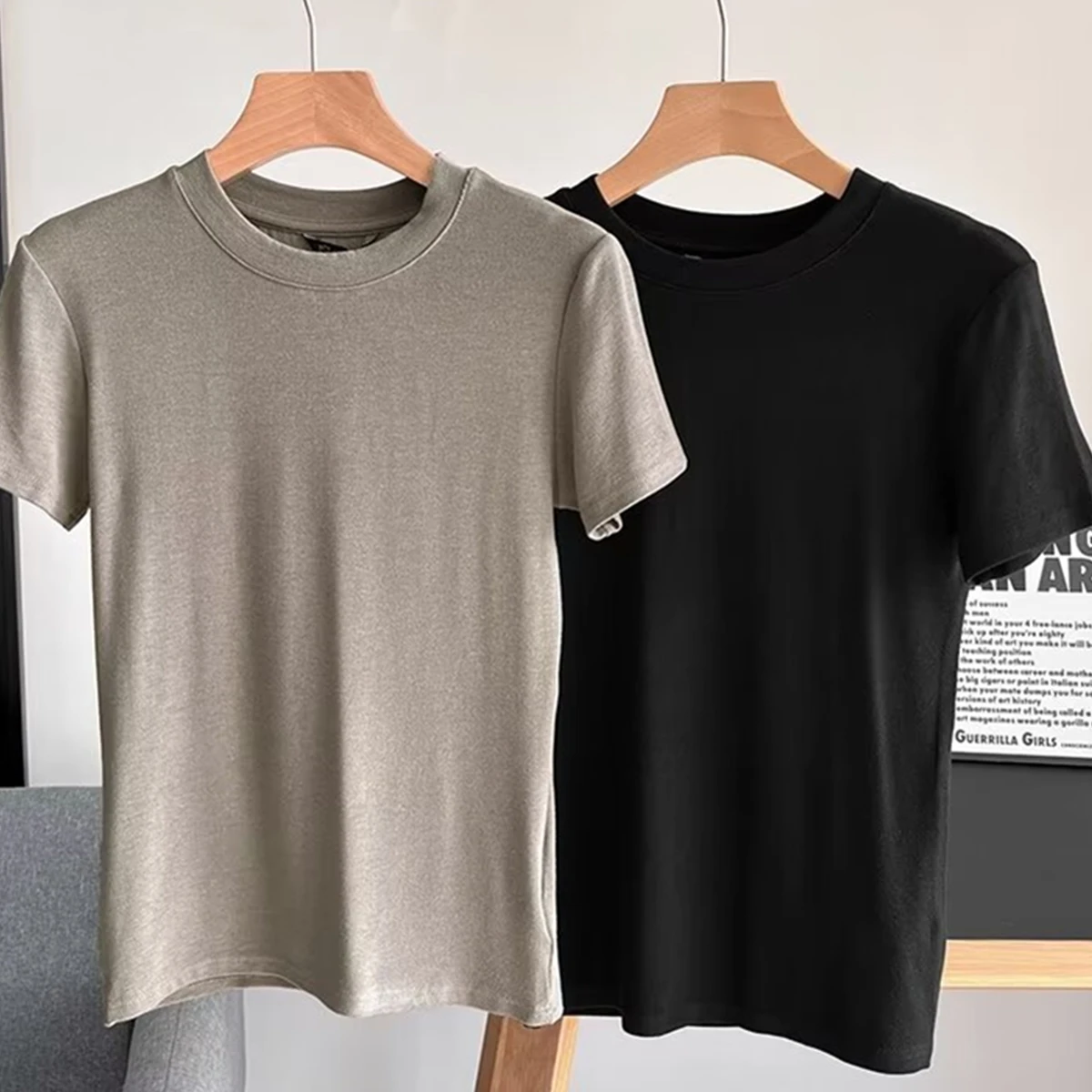 

Jenny&Dave Slim Fit Top For ladies Summer T-shirts Women Nordic Minimalist Solid Color Basic T-shirt