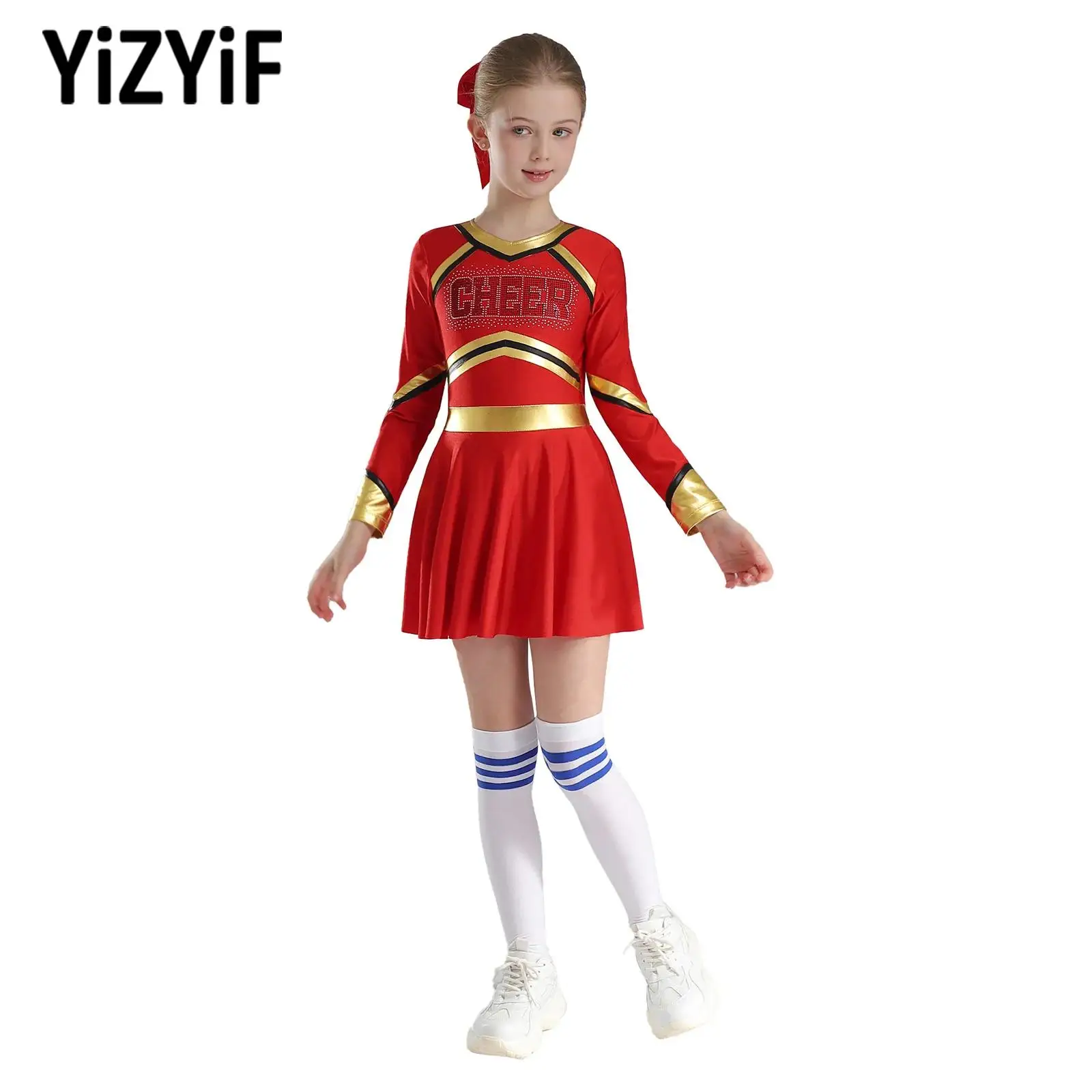 School Girls Sequins Sleeveless Cheerleading Uniform Cheer Dance Dress Children Stage Dancewear Sets Kids Cheerleader Costumes