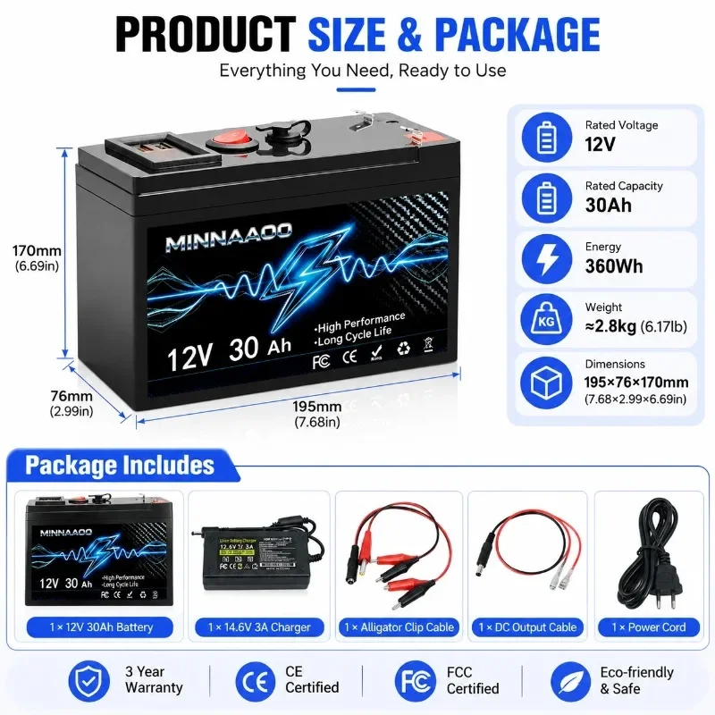 12V 50Ah 21700 Lithium Battery Pack With LED Power Display BMS For Sprayer Solar Storage Camping Backup Power