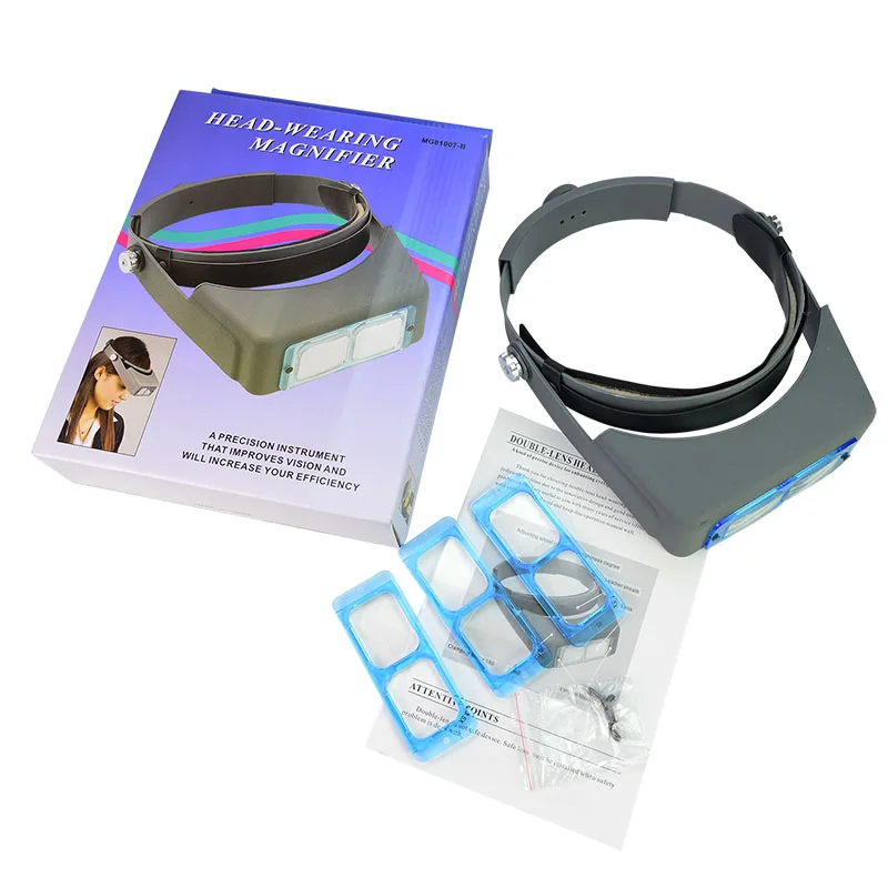 MG81007-B Head Band Magnifier Visor 1.5X/2X/2.5X/3.5X  4 Real Glass Optical Lens Plate, Handsfree Magnifying Glass Visor