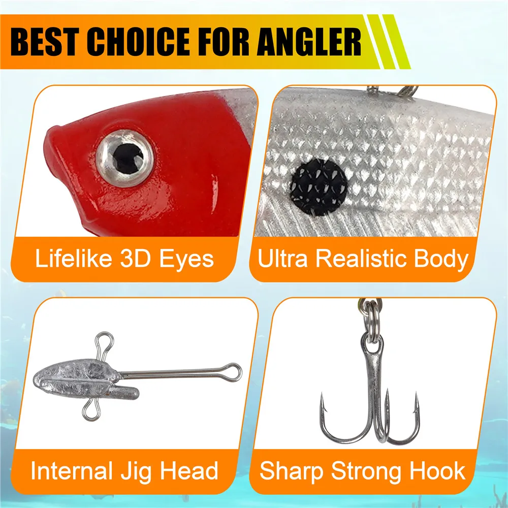 5 Stück vorgezeichnete Jig-Kopf-Wobbler, weiche Angelköder, 12 g, Swimbait, weiches Silikon, künstliche Köderköder für Barsch, Hecht, Crappie, Forelle – Detail 3