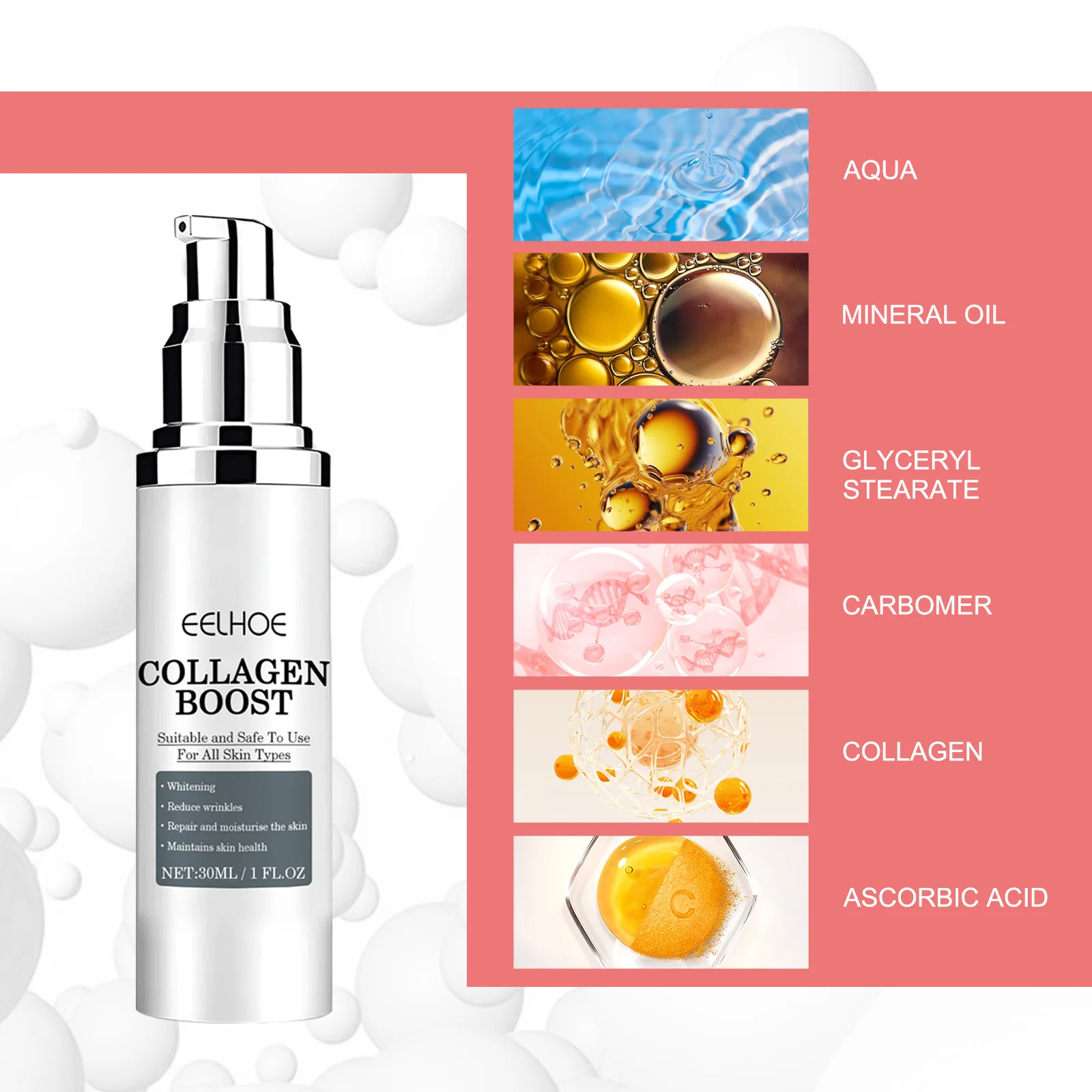 Collagen Face Cream Anti Aging Wrinkle Reduction Moisturizer for Women Firming & Lifting Cream to Brighten Skin Ton 30ml image 2