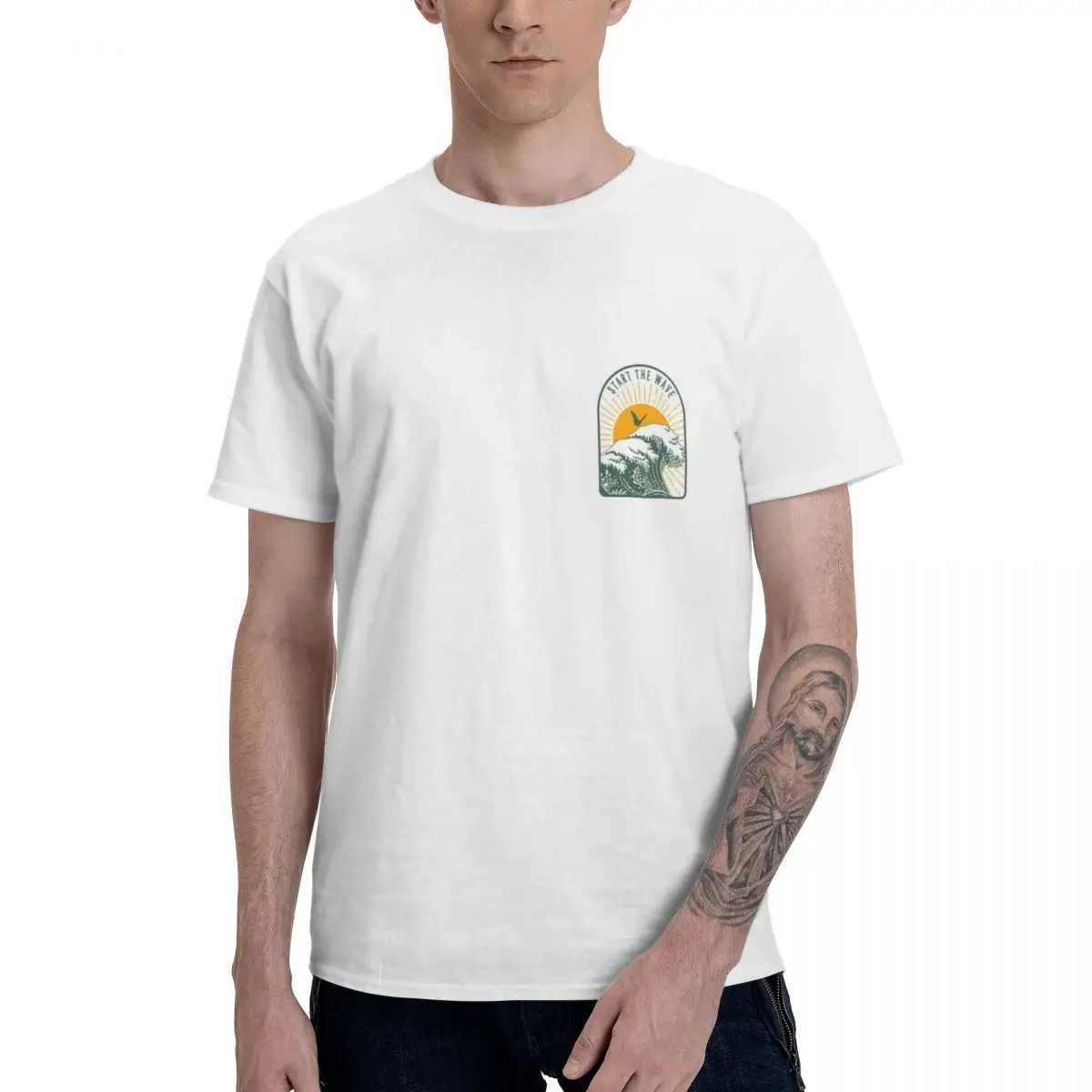 Fashion Start The Wave Ocean T Shirt Pure Cotton Crewneck Male T Shirts Short Long Sleeve PlNovelty Tee Tops EU Size