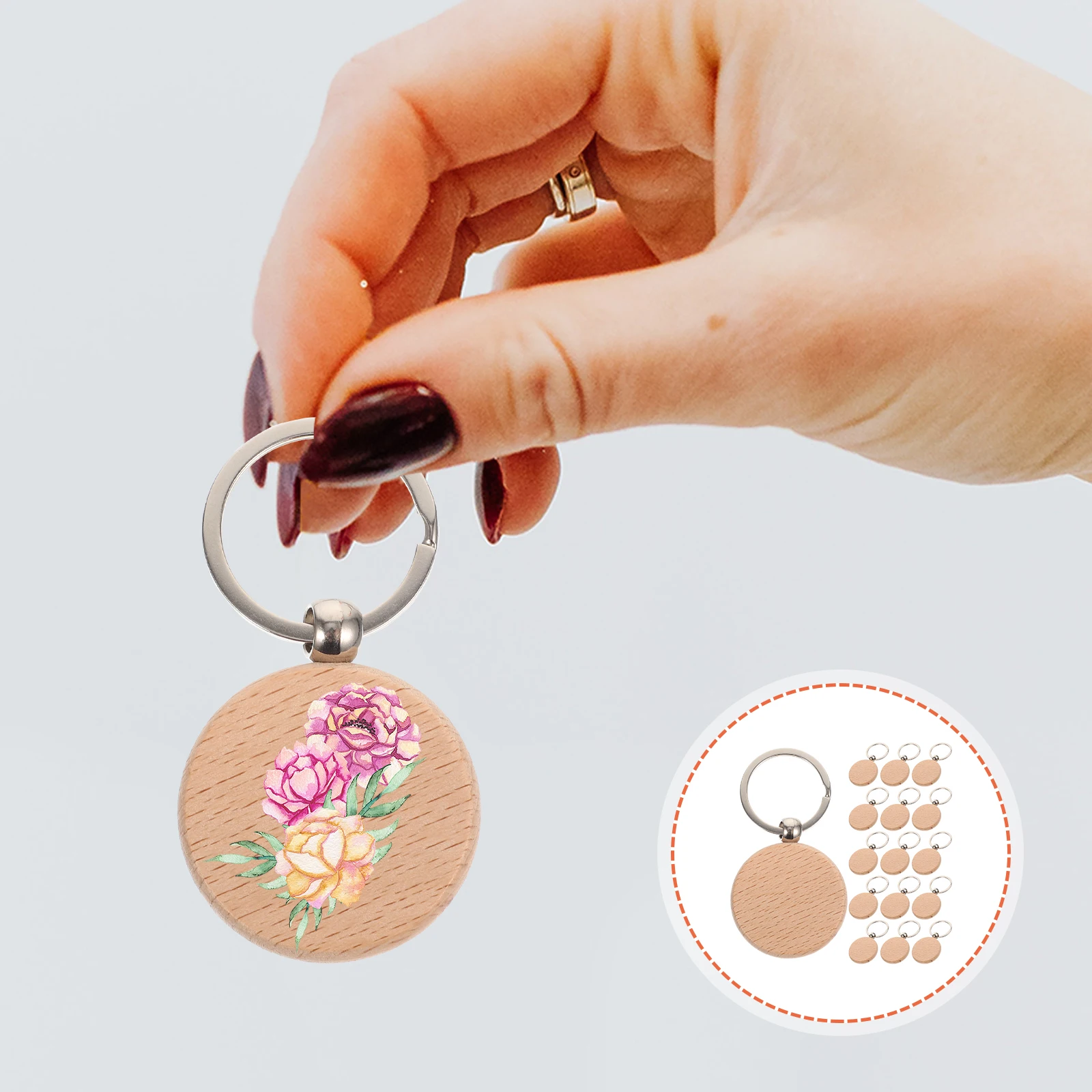 

30 Pcs Wooden Keychain Blank Pendant Diy Manual Keyrings for Crafting Blanks Beech