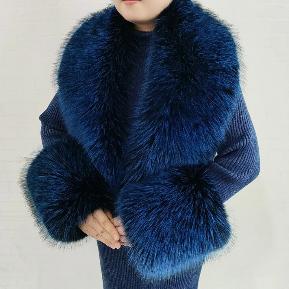 Large Size Faux Fur Collar Set Oversized V Shape Shawl Collar Wrap Thick Warm Detachable Decorative Fur Scarf