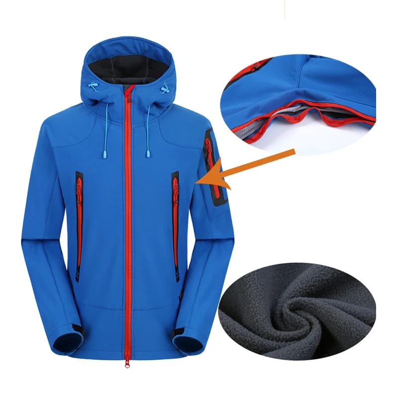 TRVLWEGO Hiking Coat Winter Jackets for Men Trekking Soft Shell Fleece Hooded Warm Outdoor Sports Climb Cycling Fishing Wear