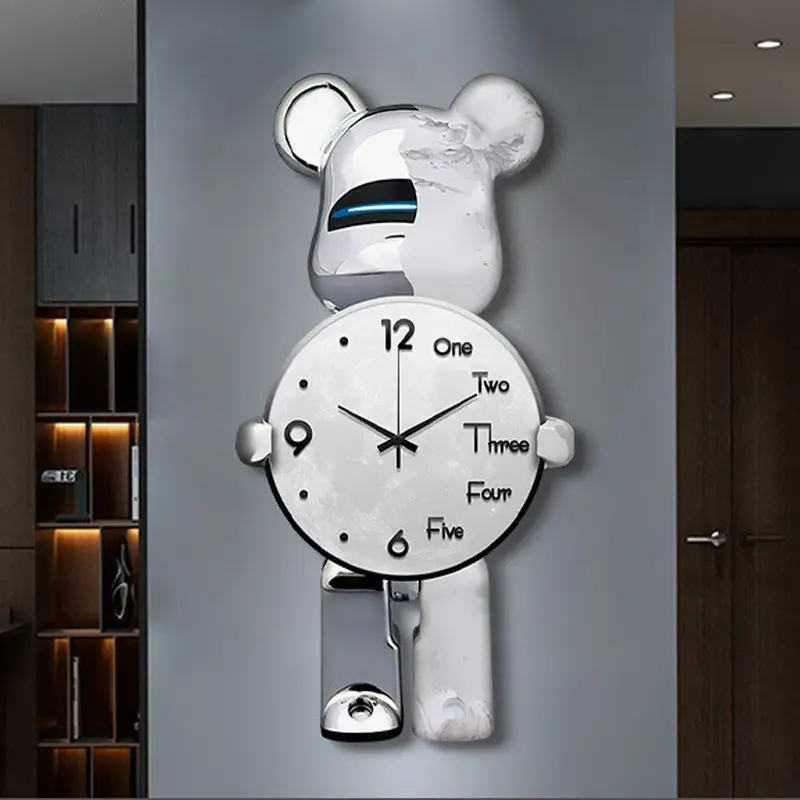 

Bear clock wall clock Living room dining room table hanging wall Simple home clock silent travel time