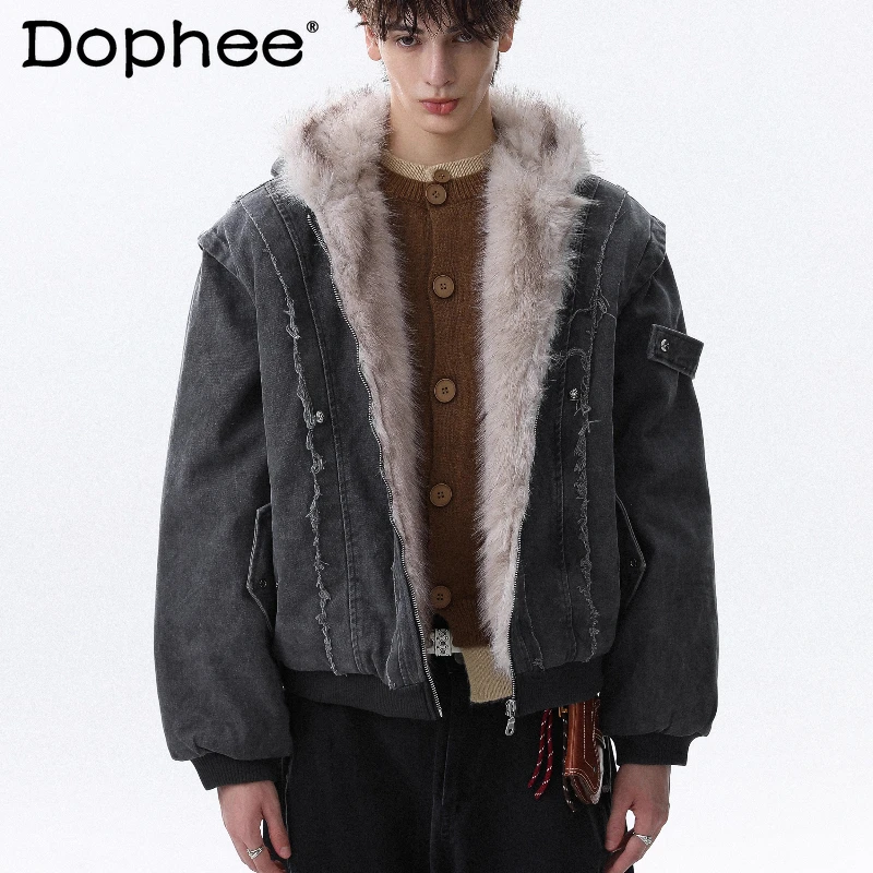 

Men Women 2025 Winter New Loose Comfort Solid Color Trend Jackets American Style Retro Splicing Contrast Color Chic Parkas Coats