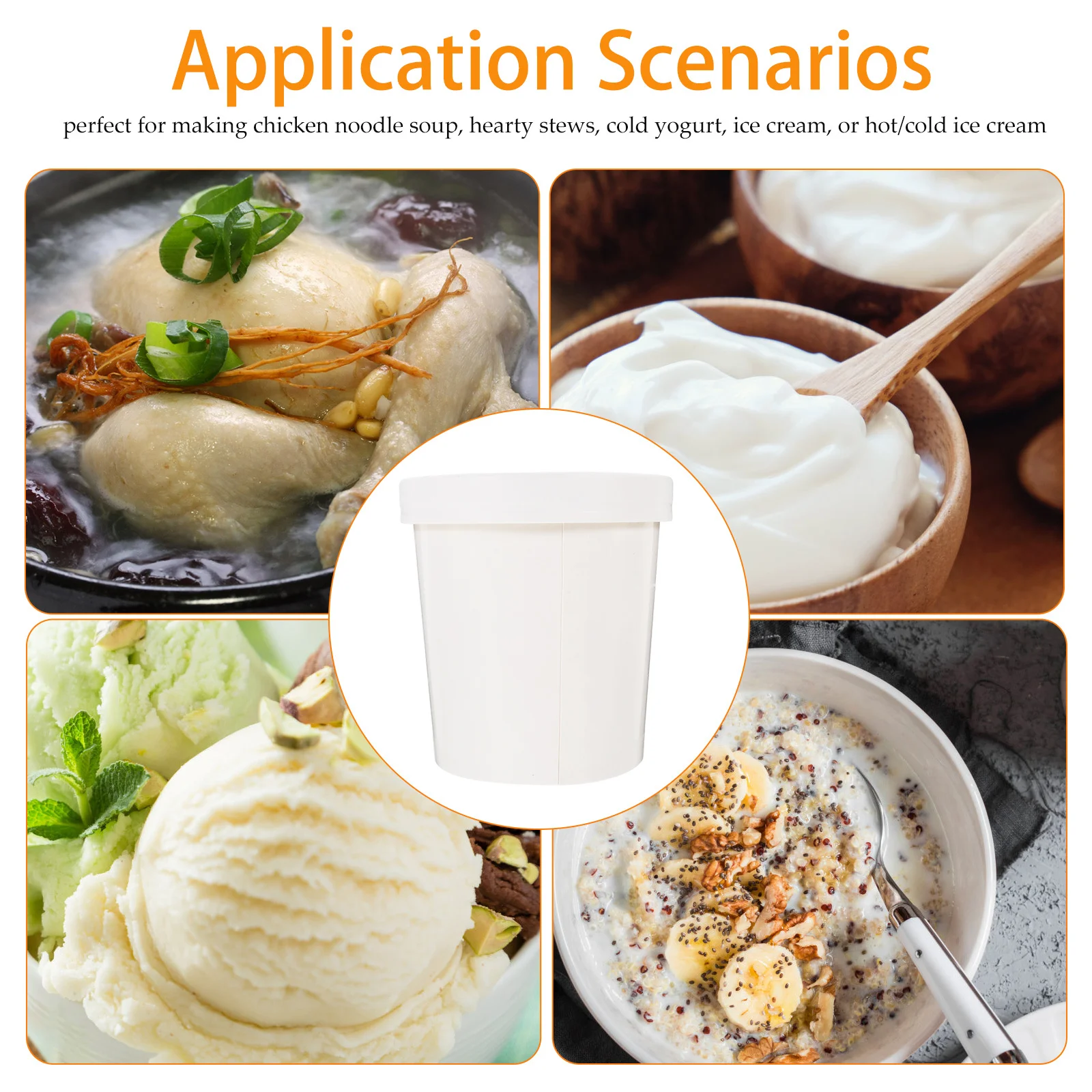 

1 комплект, одноразовый контейнер для супа с крышками, круглый держатель для еды на вынос для приготовления еды, мороженого, йогуртового соуса, контейнер для мороженого