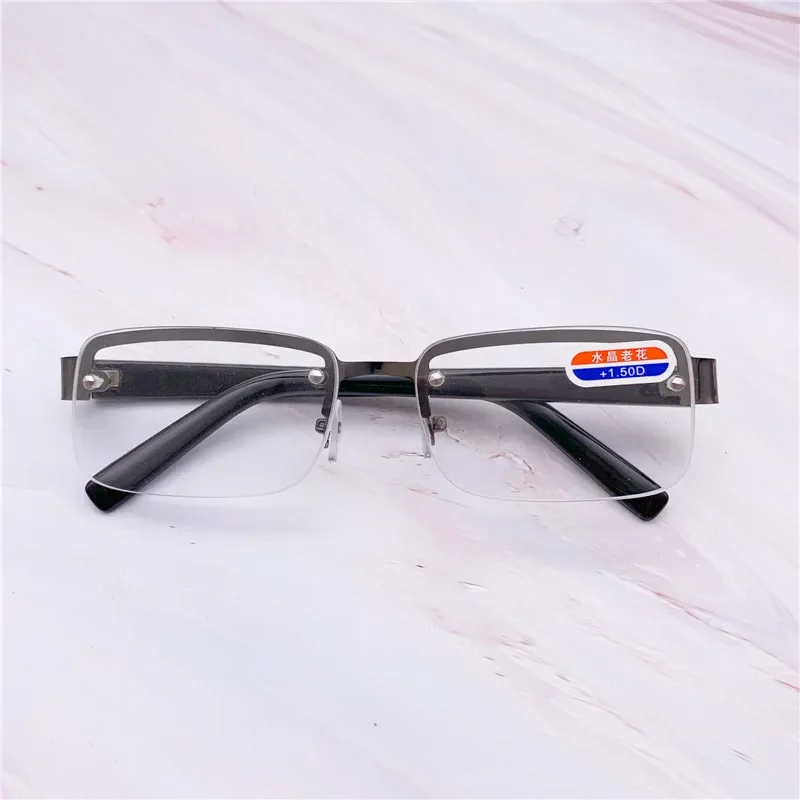 Fashion Half-frame Perforated Reading Eyeglasses Frameless Crystal Reading Glasses Crystal Glass Eyeglasses Crystal Flat Glasses