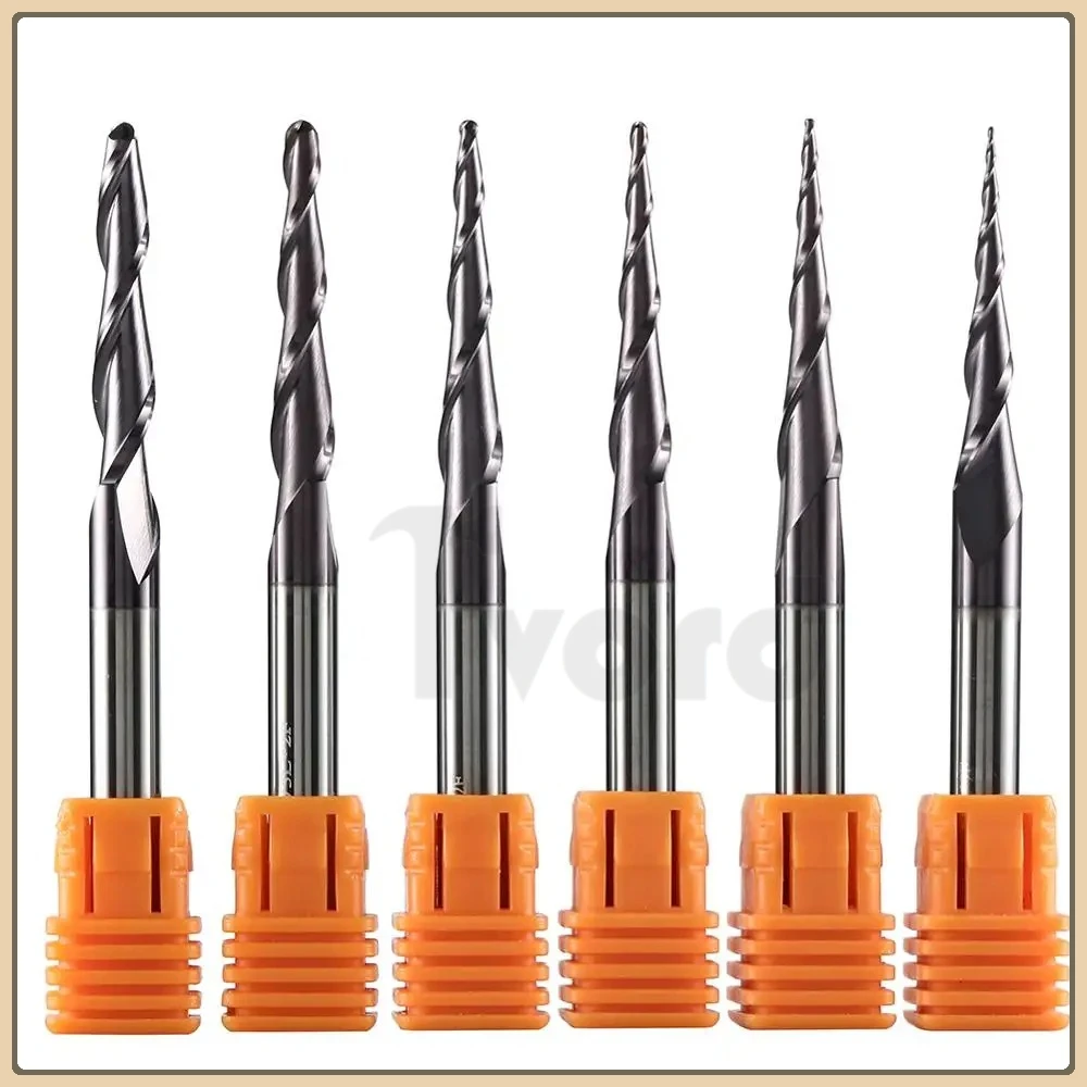 1 pcs Solid Carbide Coated Taper Ball Nose Bit CNC Milling Cutter Router Bits for Wood and Cutters for Metal End Mill
