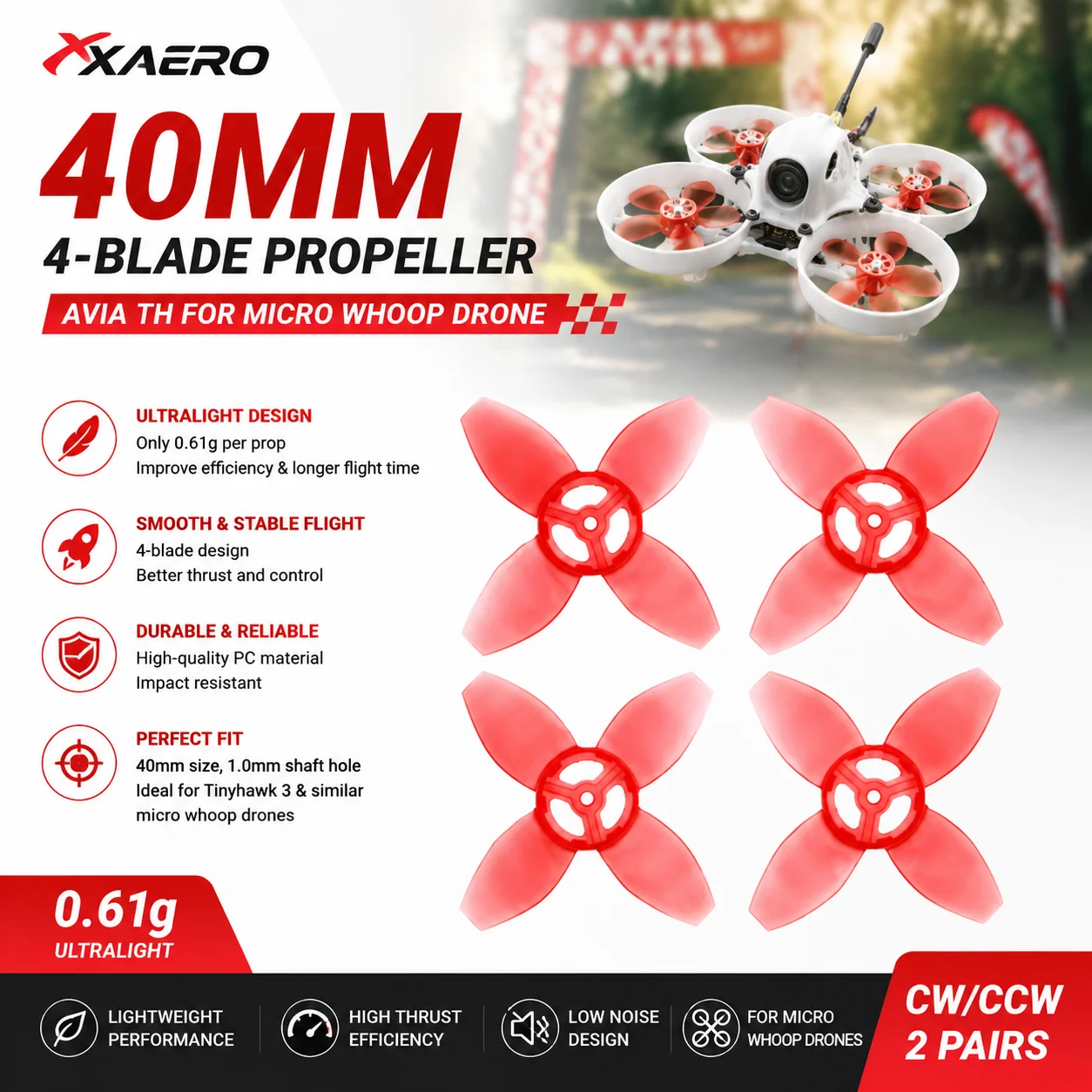 EMAX 40mm 4-Blade Propeller Avia TH for EMAX Tinyhawk 3, 0.61g CW CCW Micro Whoop