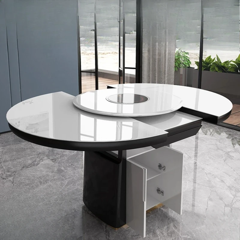 

Telescopic dining tableModern household small apartment multifunctional with induction cooker round simple folding