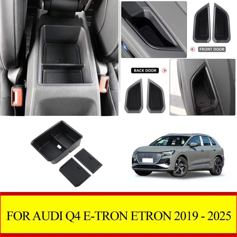 Para Audi Q4 e-tron ETron 2019-2023 2024 2025 caja de almacenamiento de puerta delantera y trasera de coche reposabrazos Central fundas de almacenamiento Accesorios