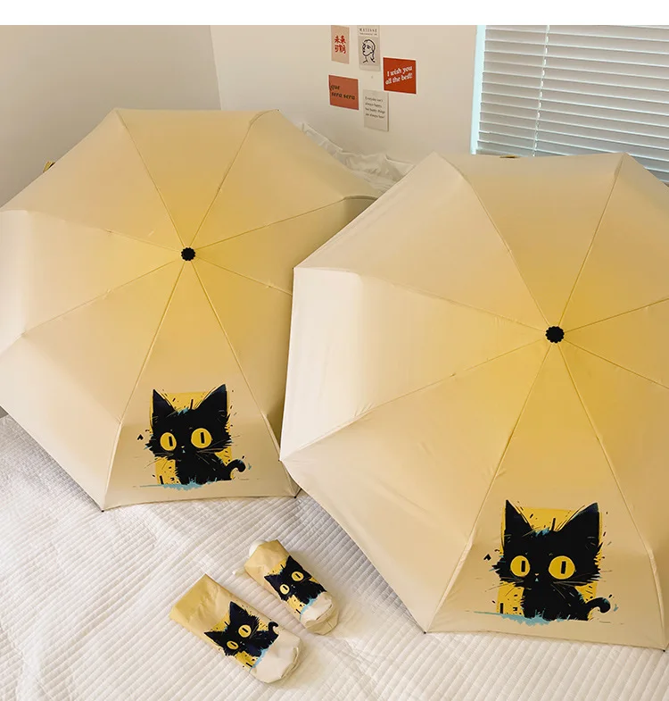 Yellow Cat Umbrella Full Automatic New Fashion Cartoon Umbrella Strong UV Protection Sombrilla Auto