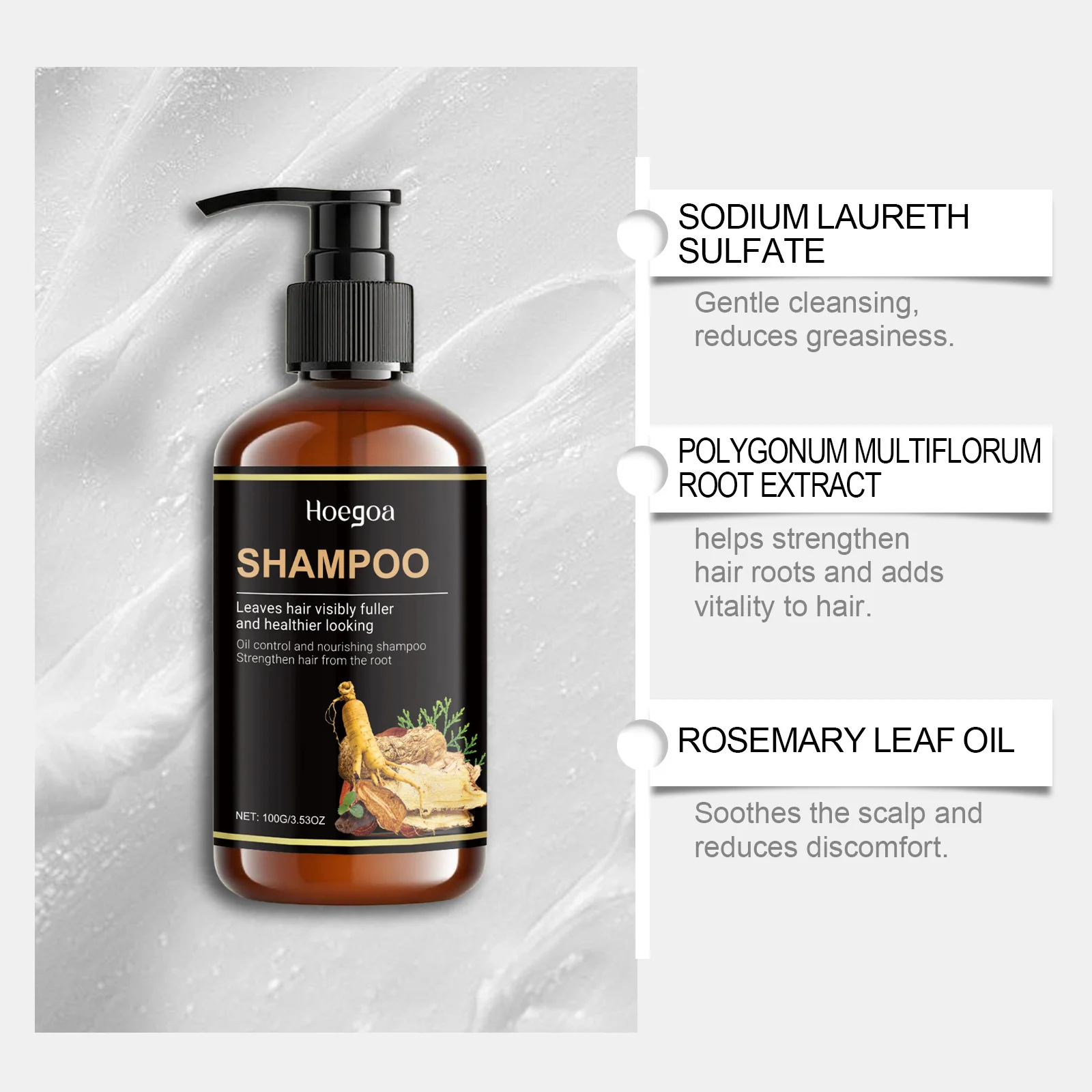 Ginseng Polygonum Multiflorum Shampoo Refreshing Oil Control Anti Dandruff Reduce Loss Repair Damaged Thicken Volumizing Hair - Image 6