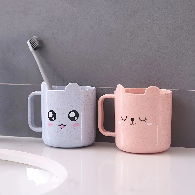 

1pc-Household essentials: Wheat straw cartoon shaped mouthwash cup with handle, bathroom beverage cup, washing brush cup
