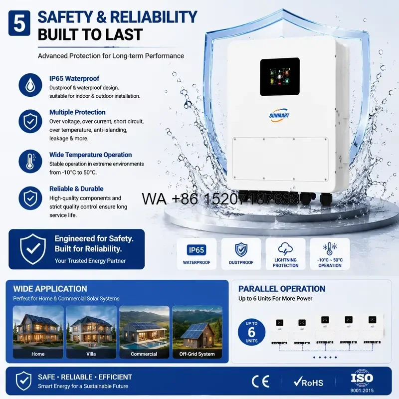 Wmwmnu 6KW Single Phase Hybrid Solar Inverter 230V Pure Sine Wave for Residential Solar System with Battery Backup