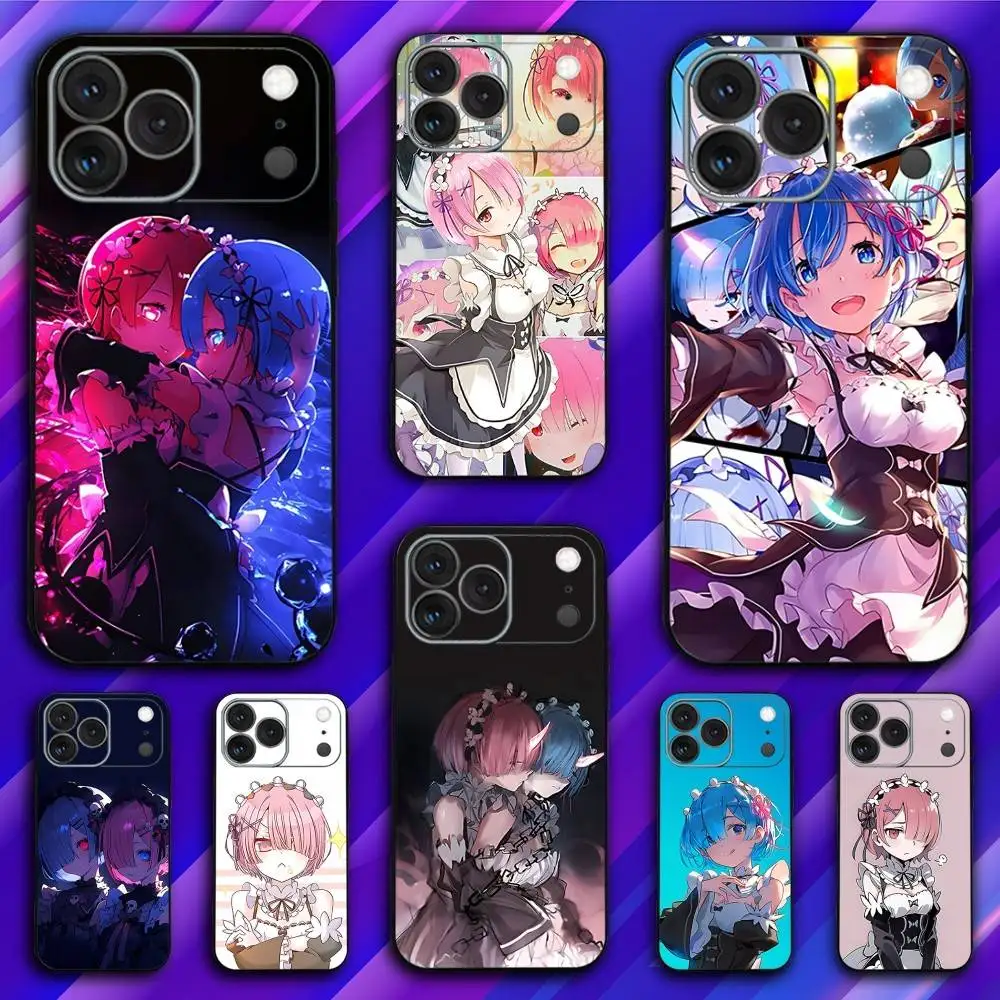 

R-Ram Anime R-Rem Phone Case For iPhone 17,16,15,14,13,12,11,Pro,Max,Plus,X,XS,SE4,E,Mini,Soft Black Case
