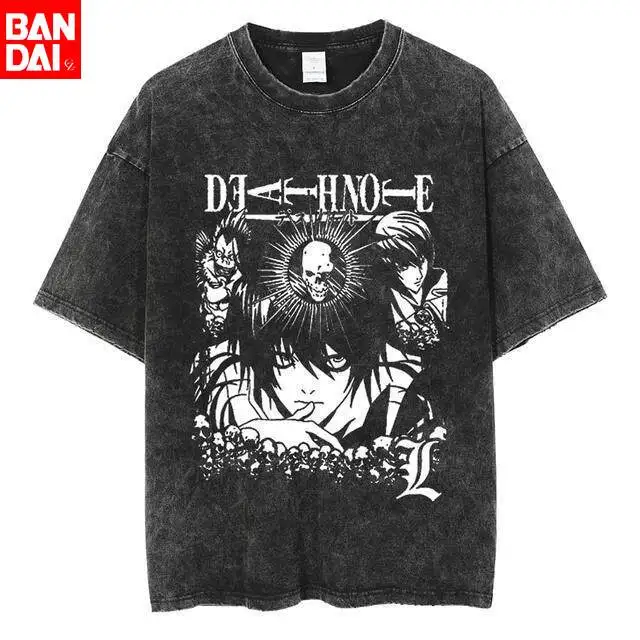 Death Note Misa Amane Gothic-Print Vintage Washed T-Shirt 2026 Sommer Oversized Streetwear Anime Grafik-T-Shirt für Herren Damen Oberteile