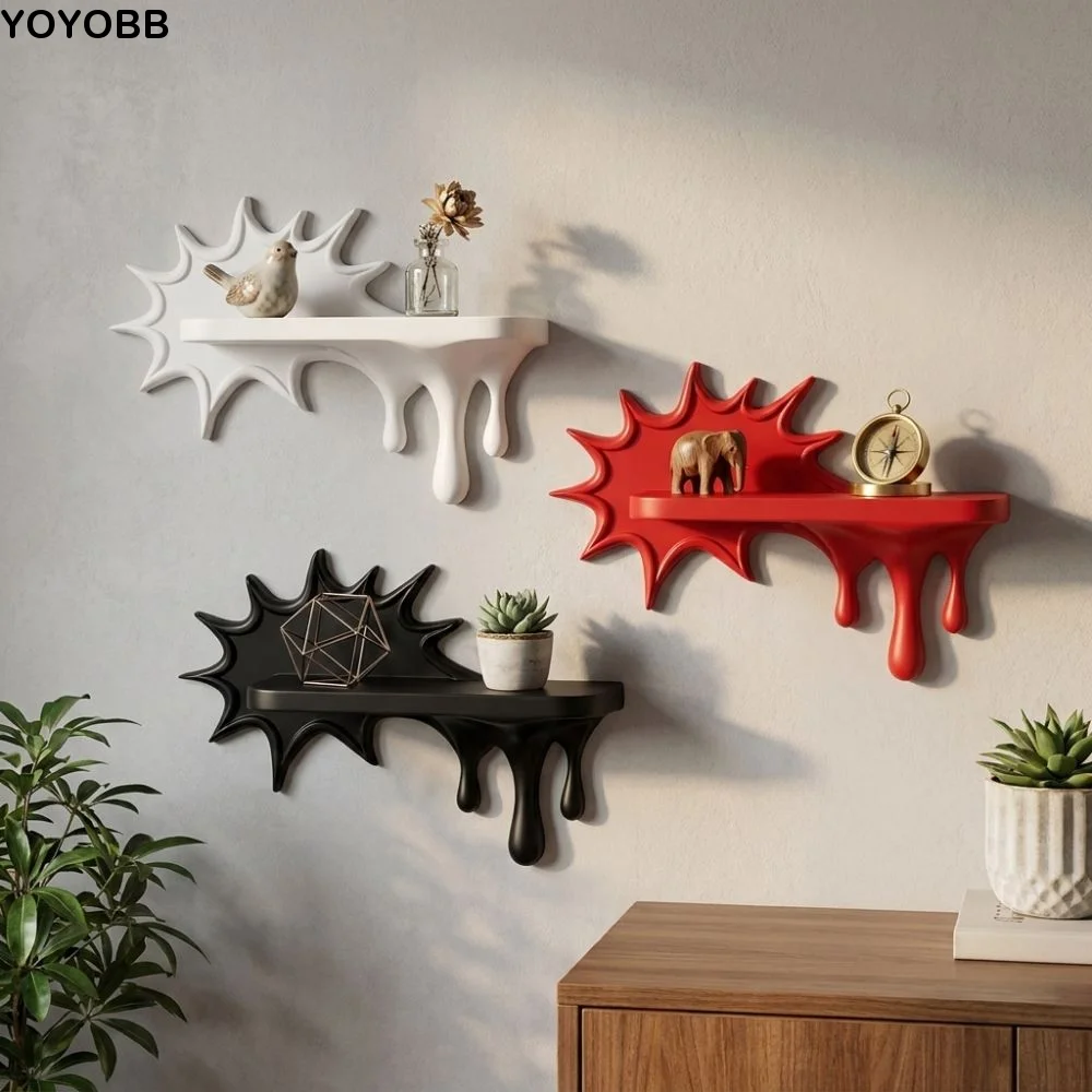 3D Printed Burst Dripping Shape Wall Shelf Irregular Shape Plastic Floating Wall Stand Stable Melting Decorative Shelf