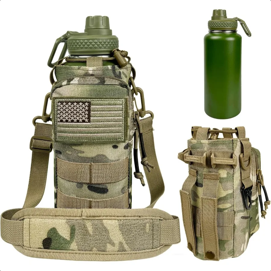 

32 oz Water Bottle with Sleeve Military Green Stainl Steel Metal Insulated Water Jug Sports Bottle for Gym Hiking Camping Camo