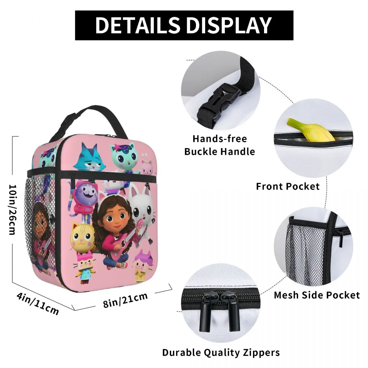 Gabbys Dollhouse Birthday Insulated Lunch Bags Thermal Bag Meal Container High Capacity Tote Lunch Box Food Handbags Picnic