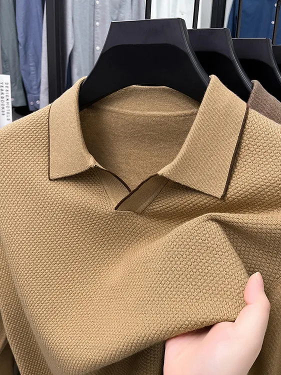 

Camere Silk irt Knitted Sweater Autumn Winter Busin Casual O-Ne Men's Leisure Knitted Base irt Soft Pure Color