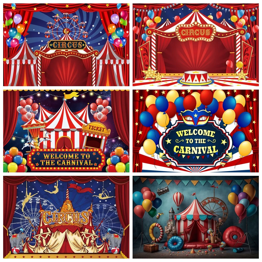 

Circus Backdrop Photography Red Curtain Star Circus Carnival Theme Tent Ferris Wheel Kids Baby Birthday Party Photo Background