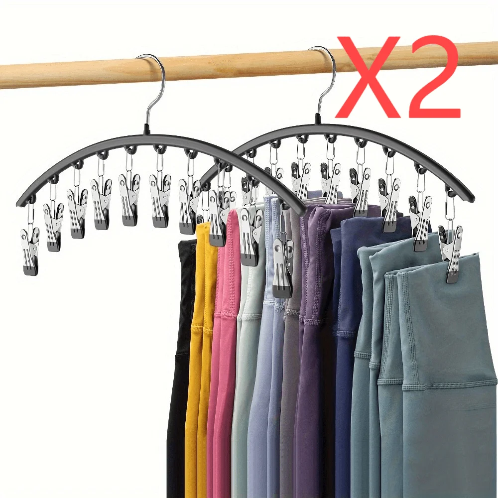 Space-Saving Legging Organizer With 10 Clips - Metal Yoga Pants Hanger, Holds 10 Pairs, Rubber Coated For Closet Storage, Black,Use For Thin Leggings,Thin Jeans,Thin Casual Trousers,Thin Dress Pants,Shorts
