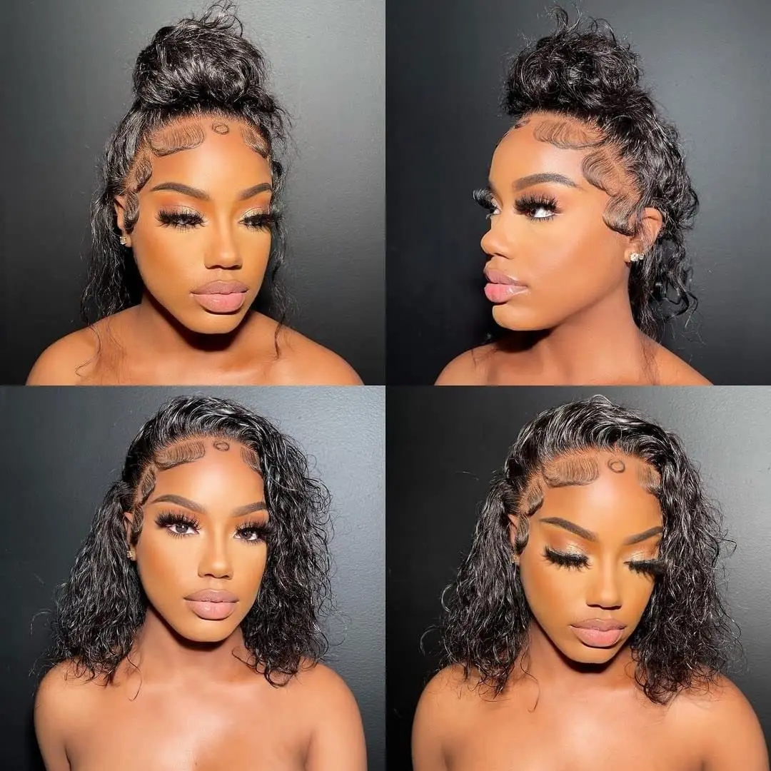 Wear and Go Glueless Wigs Pre Plucked Human Hair Brazilian Natural 13x4 Short Curly Bob Transparent Lace Front Wig For Women