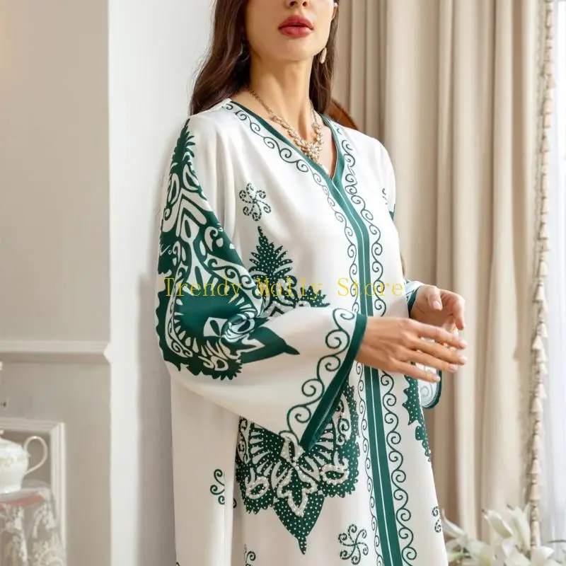 

N5KB Kaftan Abaya Dress Long Sleeve Kaftans Dress Full Length Islamic Abaya Casual Dress