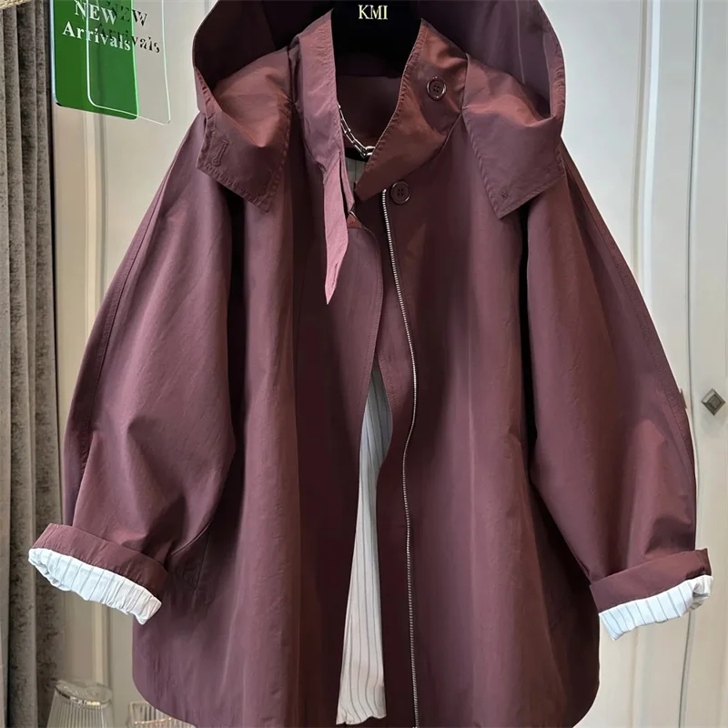 Women's Jacket Windbreaker Spring Autumn Korean Version Hooded Lady Outerwear Leisure Advanced Comfortable Ladies Trench Coat