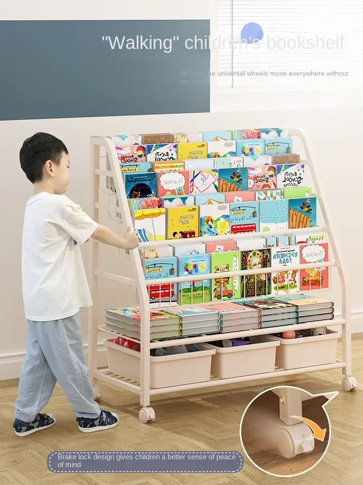 

Children's bookshelf, household floor standing shelf, reading area picture book shelf, multi-layer toy storage shelf, simple bab