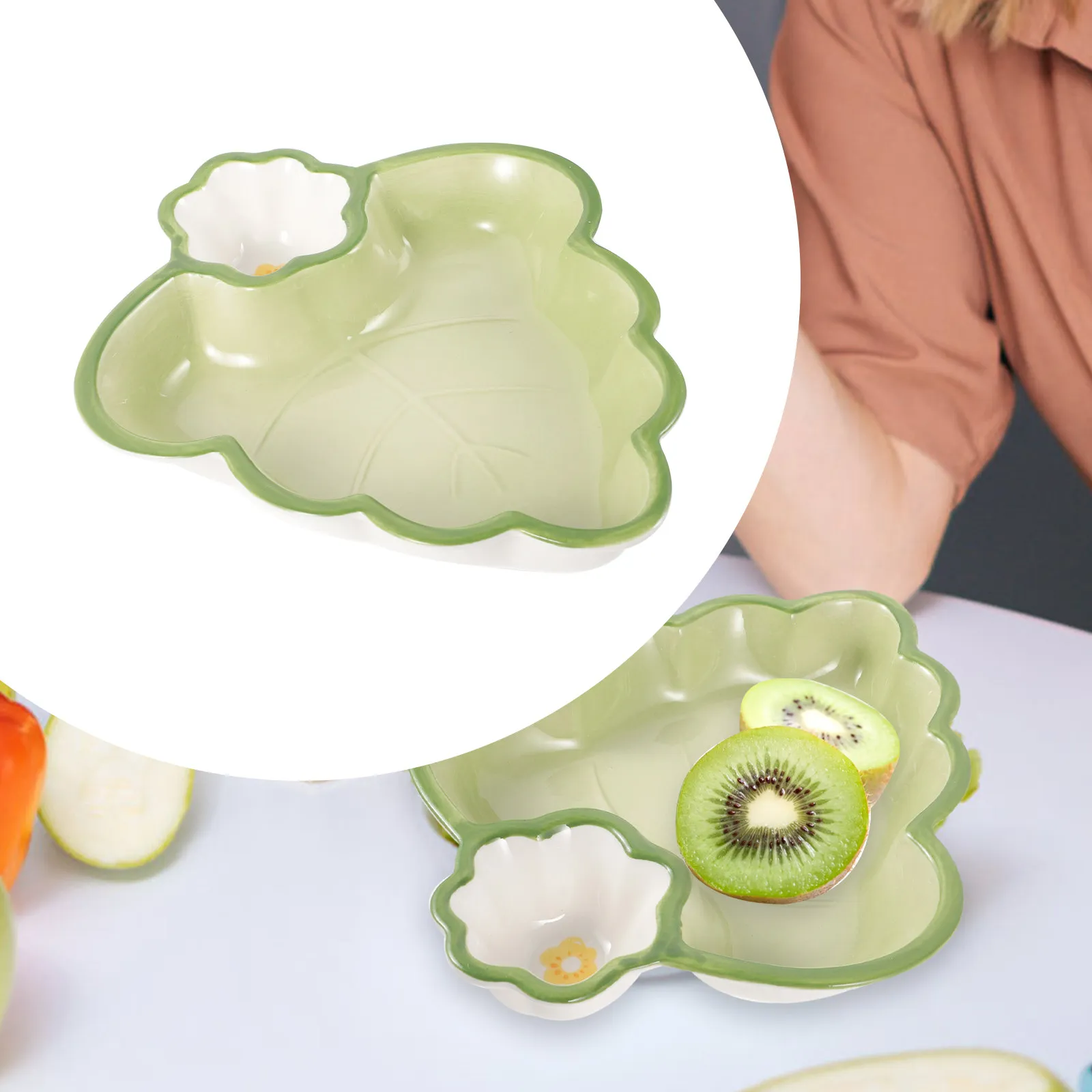 Plato para Dumplings con Soporte para Salsa, No Glaseado, Dividido, Pequeño, Versátil, para Sushi, Dumplings, Hogar y Restaurante