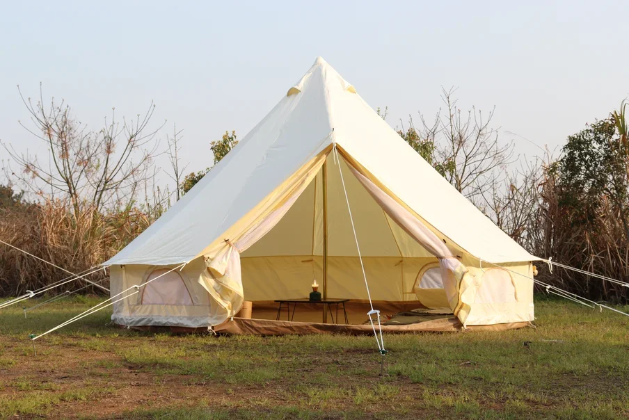 2026Cotton Canvas Large Family Camp Beige Color Waterproof Champing Outdoor Camping Bell Tent Canvas Cabin Tents For Camping