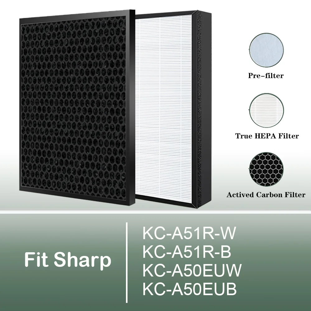 

Compatible with Sharp KC-A51R KC-A51R-W KC-A51R-B KC-A50EUW KC-A50EUB Air Purifier, HEPA and Carbon Filter FZ-A51HFR FZ-A51DFR