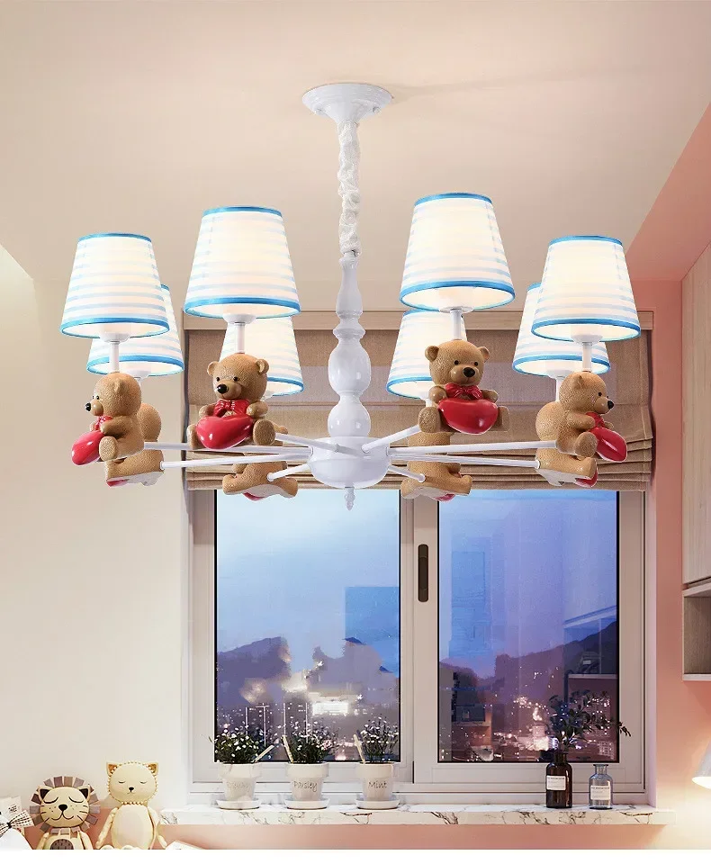 

Children's room lamp boys girls bedroom lamp Nordic idyllic American cartoon room kindergarten cute bear Chandelier