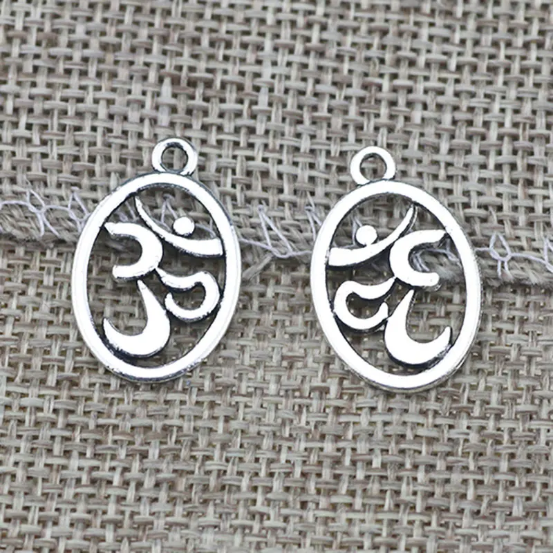 20pcs/lot 15*22mm Antique Silver  Color Oval Hollow OM Aum Ohm Mantra Sign Charm Pendant For DIY  Jewelry Making