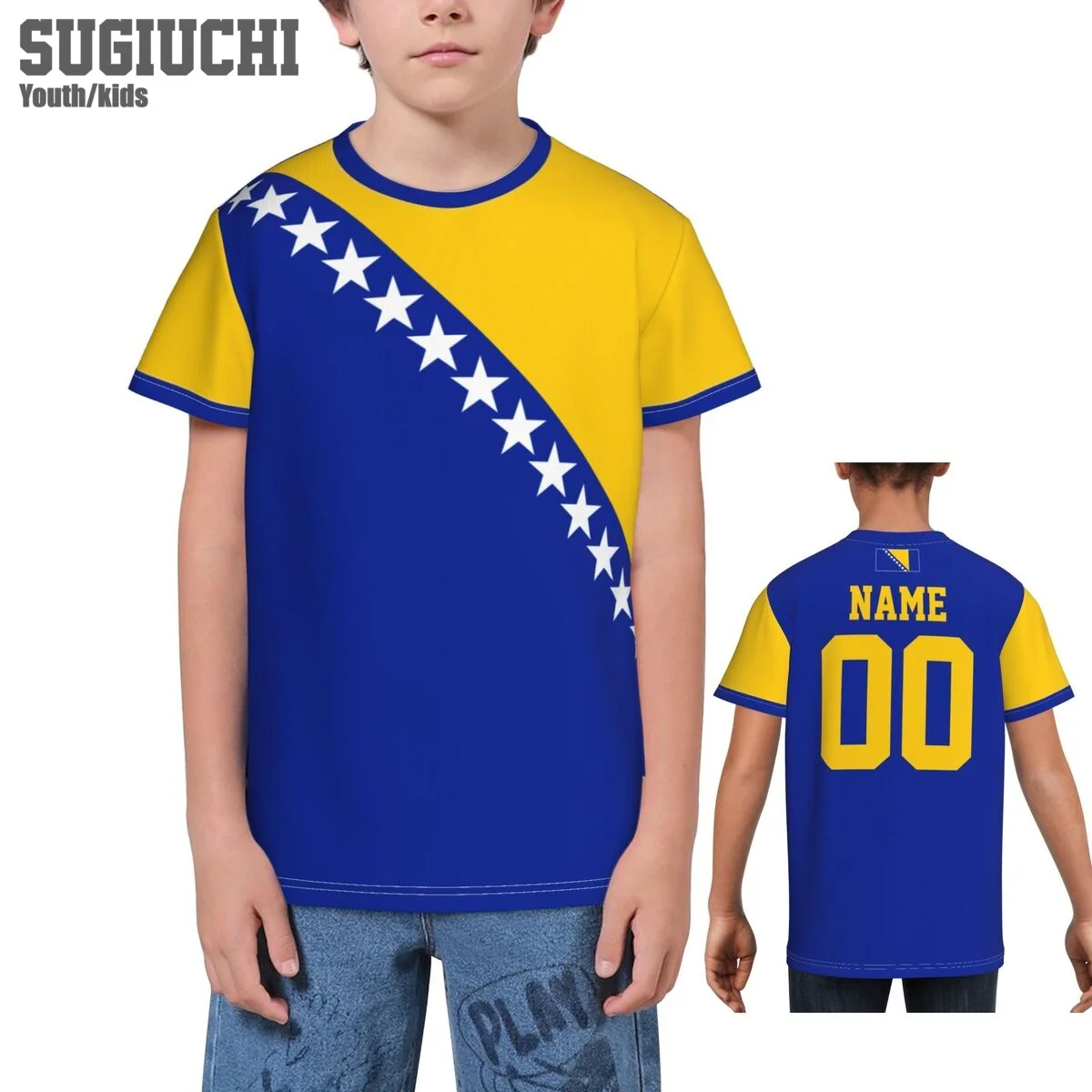 Custom Name Number Bosnia And Herzegovina Flag Emblem 3D T-shirts For Kids Youth Boy/Girl Tees Soccer Football Fans