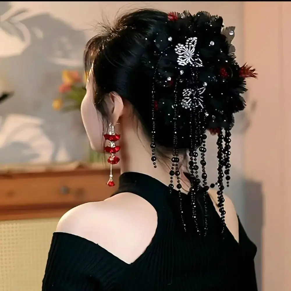 

Fashion Flower Butterfly Hair Clip Large Elegant Hairpin Grips Long Tassel Shark Clip Hair Accessories