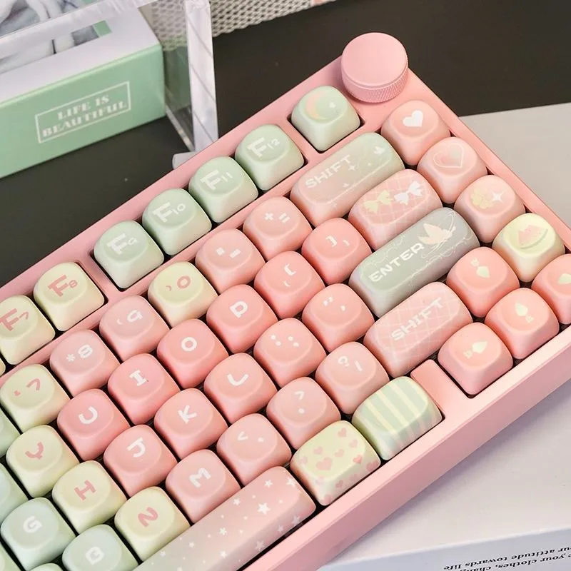 Keycap height PBT customized five sided sublimation pink female five sided mechanical keyboard compatible with PBT