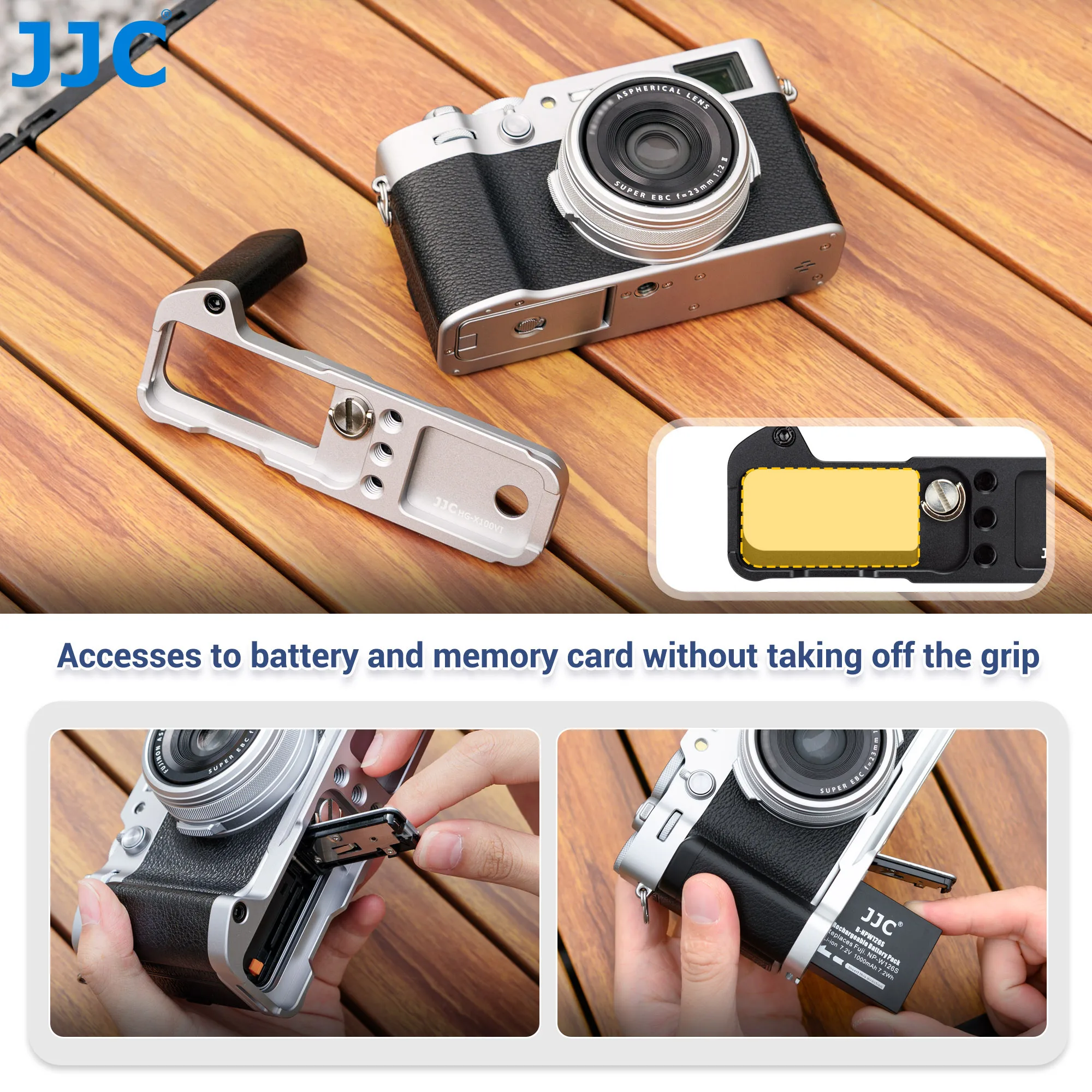 JJC Metal Hand Grip L Bracket for Fujifilm X100VI Camera Anti-Slip Handgrip Holder with Arca Swiss Quick Release Plate
