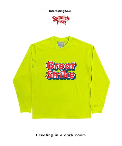 

Fluorescent Green Long Sleeve T-Shirt 240g Heavyweight High Street Style Student Y2K Subculture Bright Color Unique Design