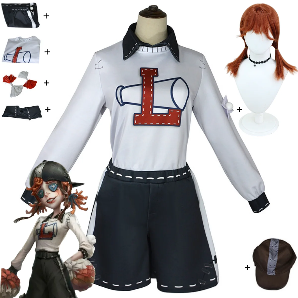 

Game Identity Ⅴ Cheerleader Lily Barriere Cosplay Costume Long Sleeves Hoodies Shorts Wig Man Woman Christmas Carnival Suit