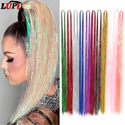 LUPU synthetic Hair Tinsel Kit Strands Hair Extension For Women Girls Braiding Sparkle Shiny Hair Piece Accessories