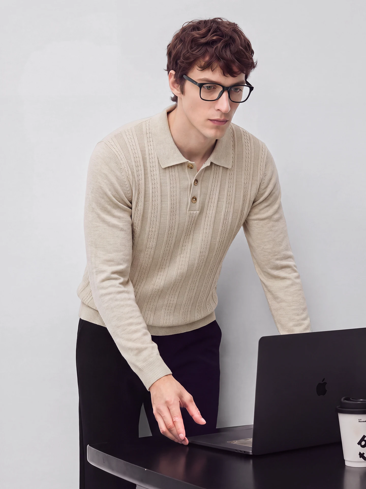 Warm Knitted Sweater Men's Autumn Winter Business Casual Necktie Twisted Texture Comfortable Polyester Fiber Short Sleeve