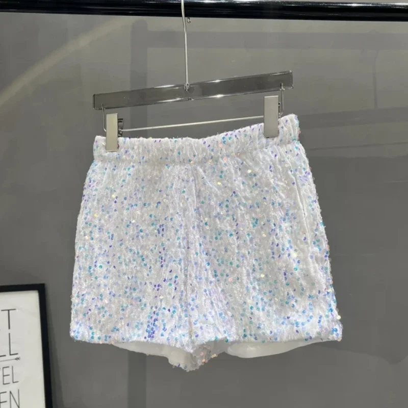 Hot Girl Y2k European and American Style Sequined Shorts Slim Fit Suede Embroidered Sequined Casual Hot Pants for Women