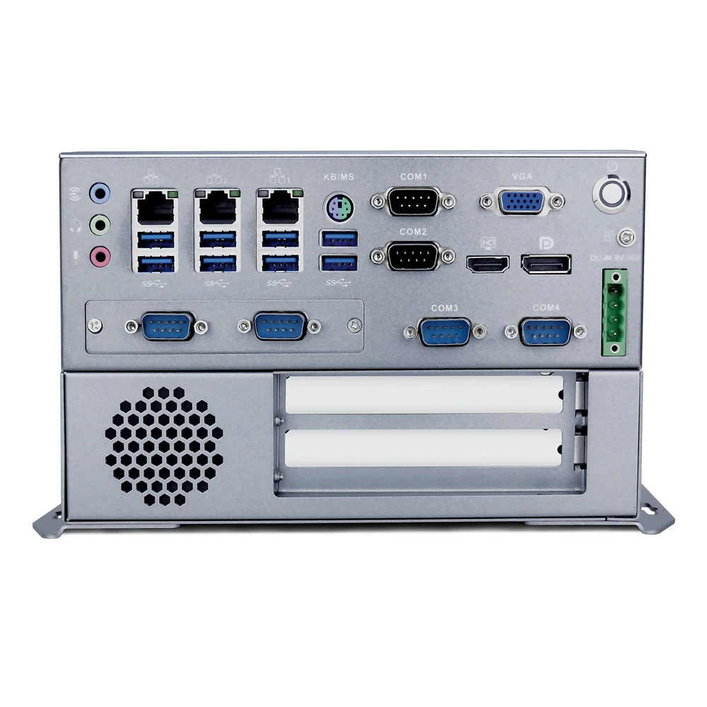 HUNSN PC Industri Tanpa Kipas, IX04, Komputer Mini, IPC,Win 11/ Linux Ubuntu,VGA,DP, HD, 6COM,3 LAN,PCIE X16 Slot, Slot PCI, 9 Hingga 36V